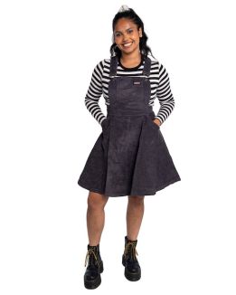 Jurk 1426 charcoal  grey cord flared dress Run & Fly