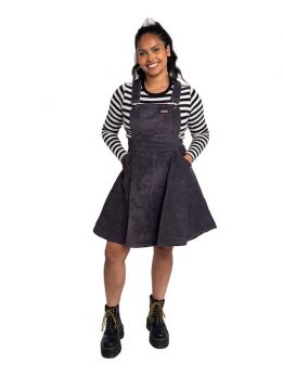 Jurk 1426 charcoal  grey cord flared dress Run & Fly